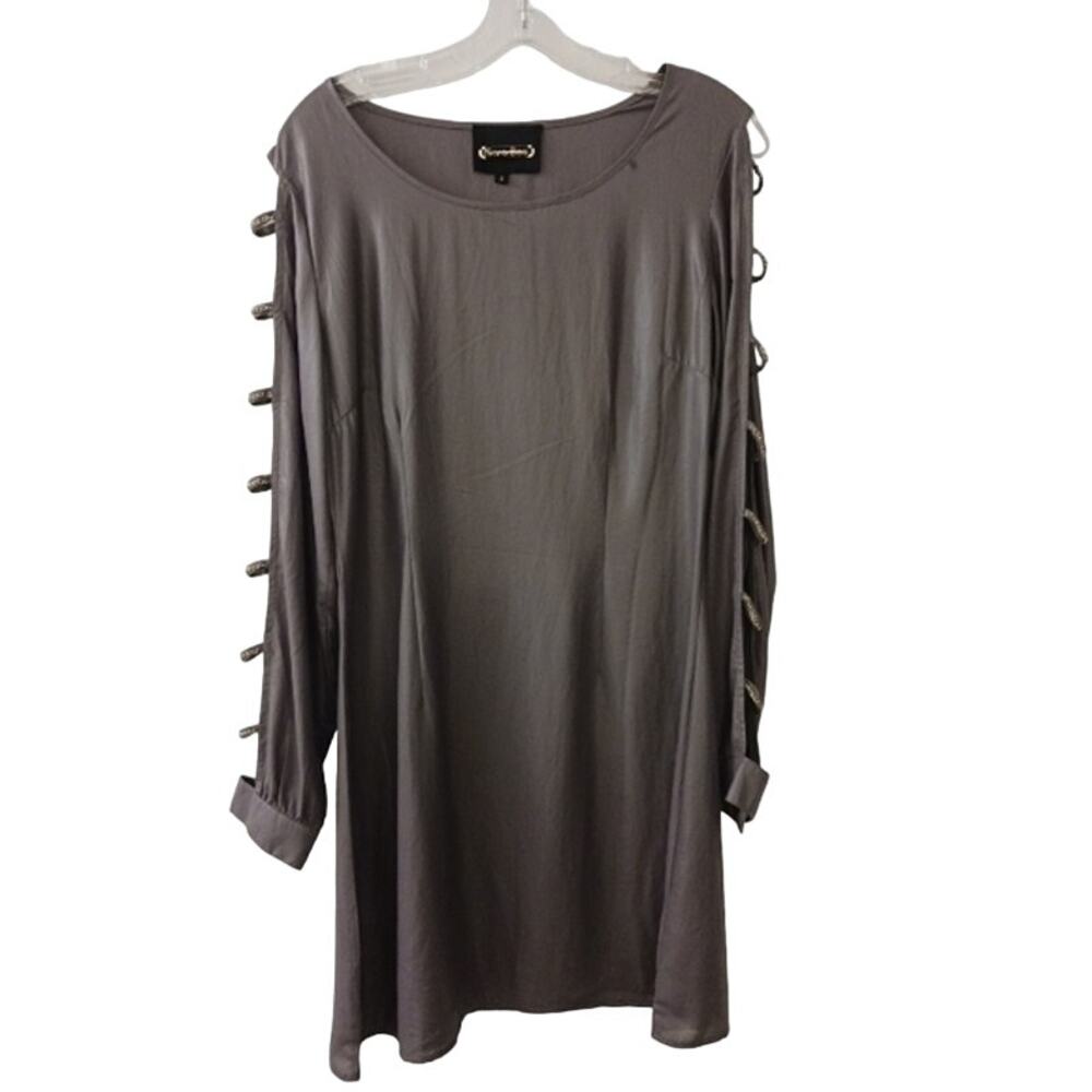 Sarah Boo Mini Dress Sz S GRAY Tunic Modern‎ Cut Out Chains City Punk Goth Glam